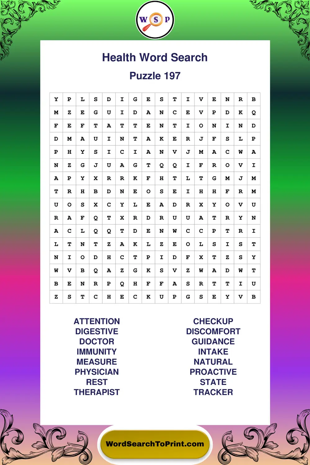 Health Word Search Puzzle 197