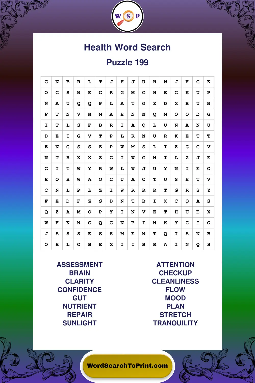 Health Word Search Puzzle 199
