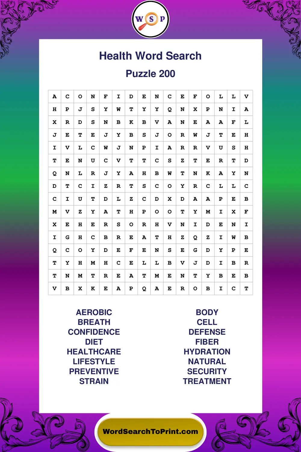 Health Word Search Puzzle 200