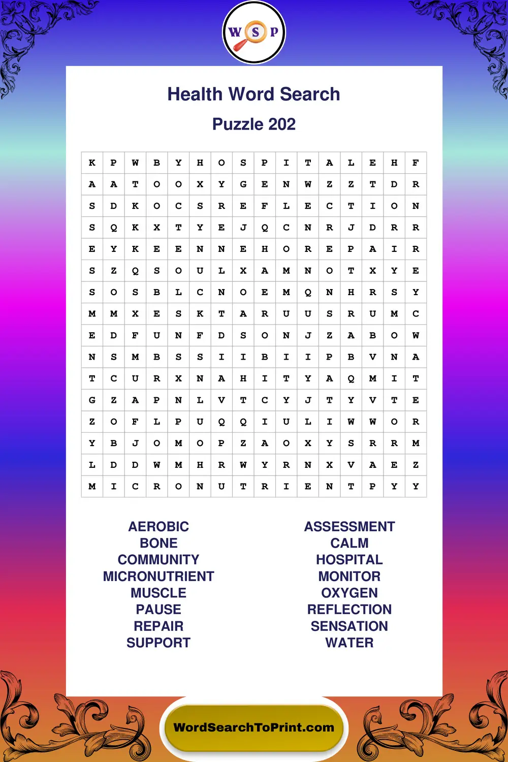 Health Word Search Puzzle 202