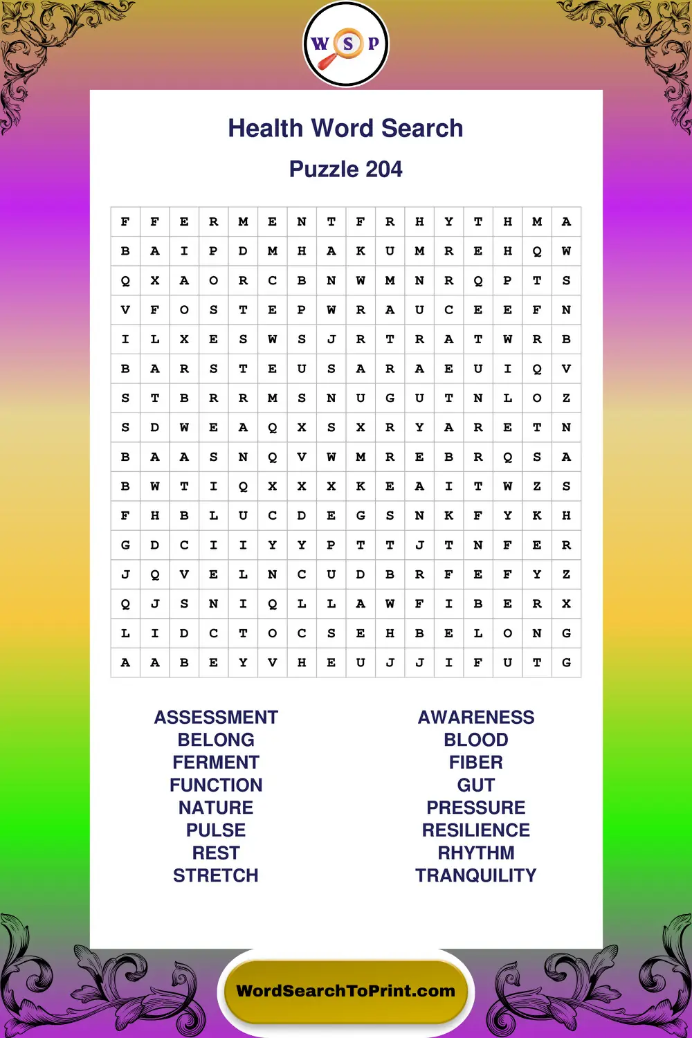Health Word Search Puzzle 204