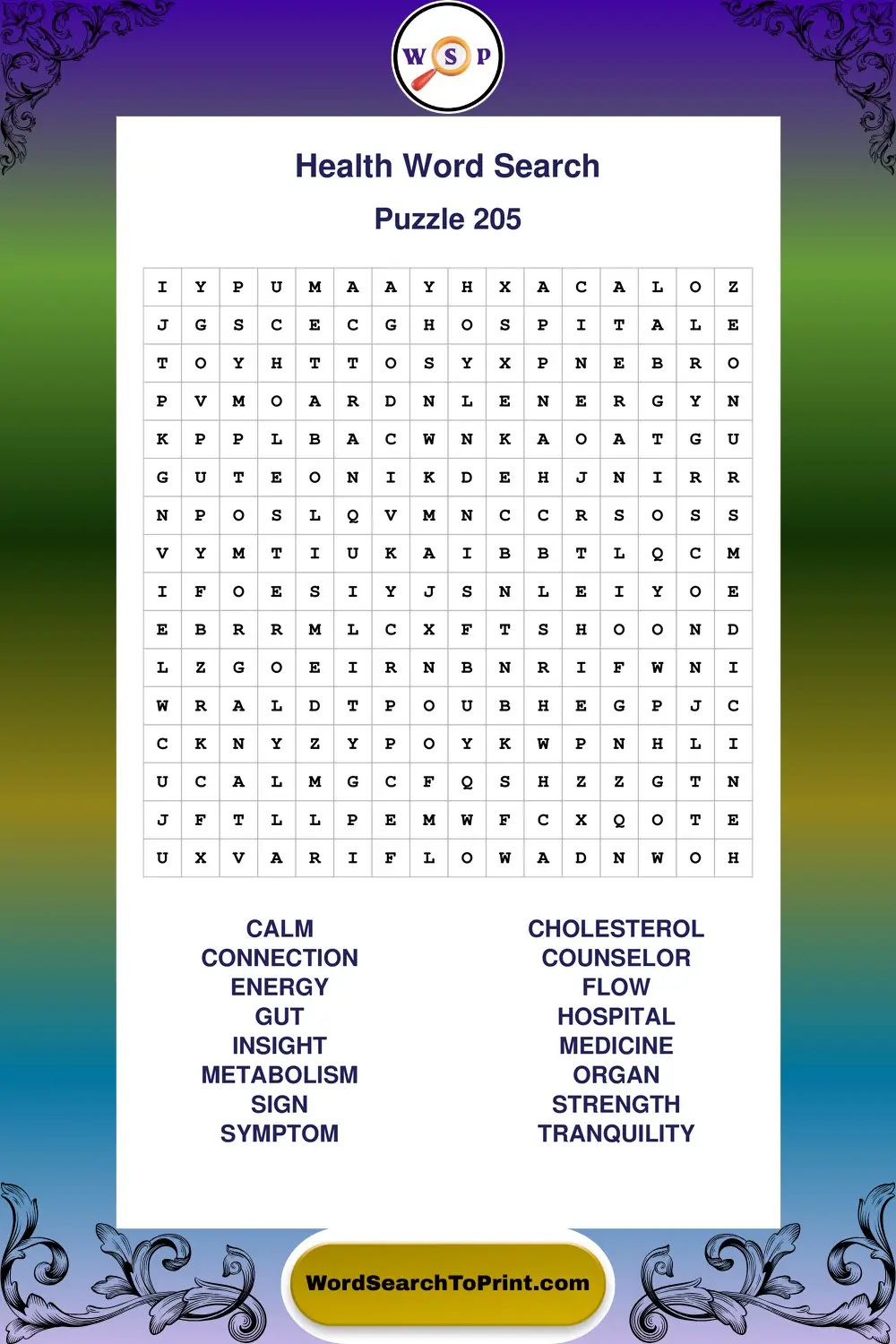 Health Word Search Puzzle 205