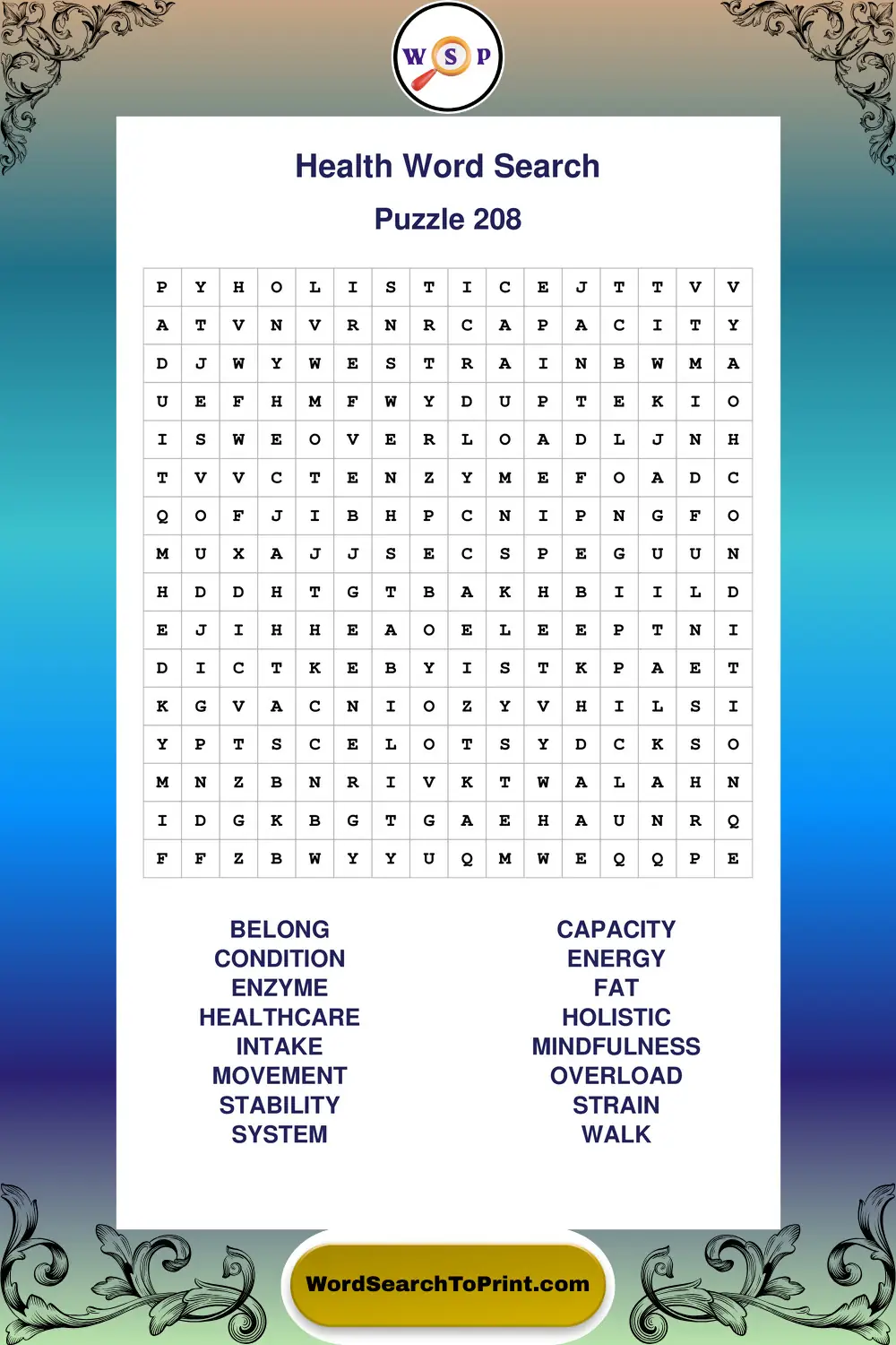 Health Word Search Puzzle 208