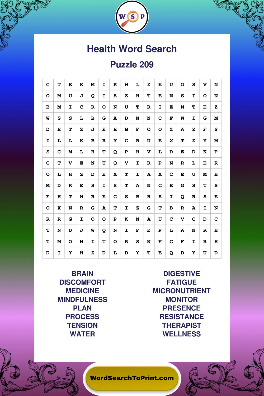 Health Word Search Puzzle 209
