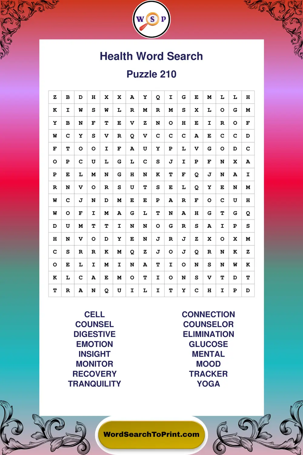 Health Word Search Puzzle 210