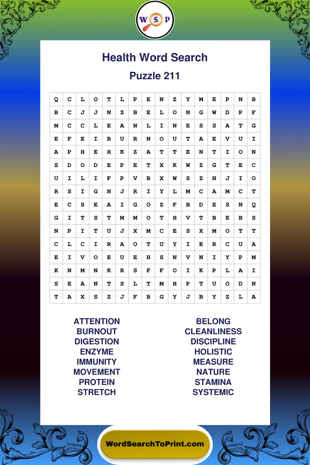 Health Word Search Puzzle 211