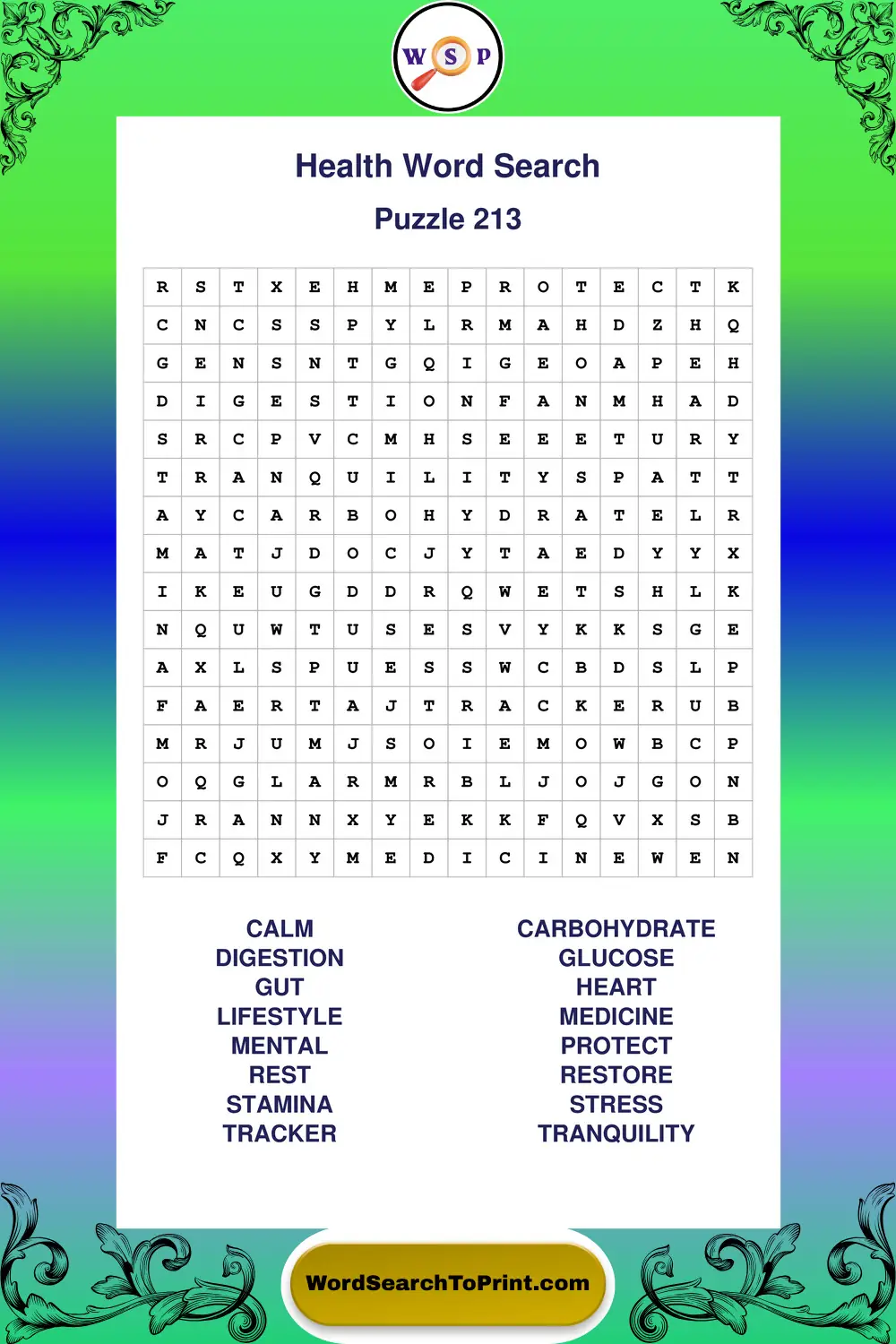 Health Word Search Puzzle 213