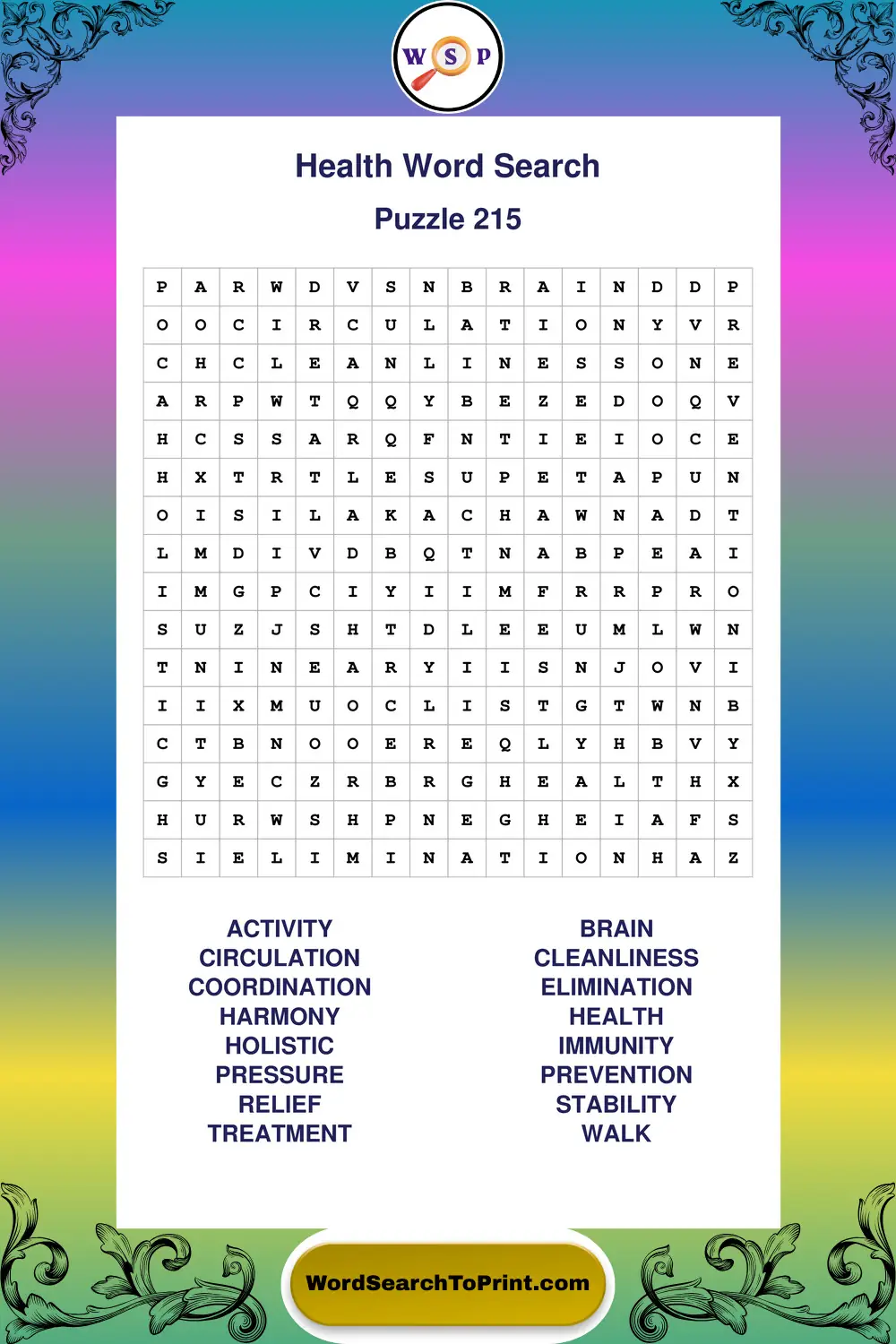Health Word Search Puzzle 215