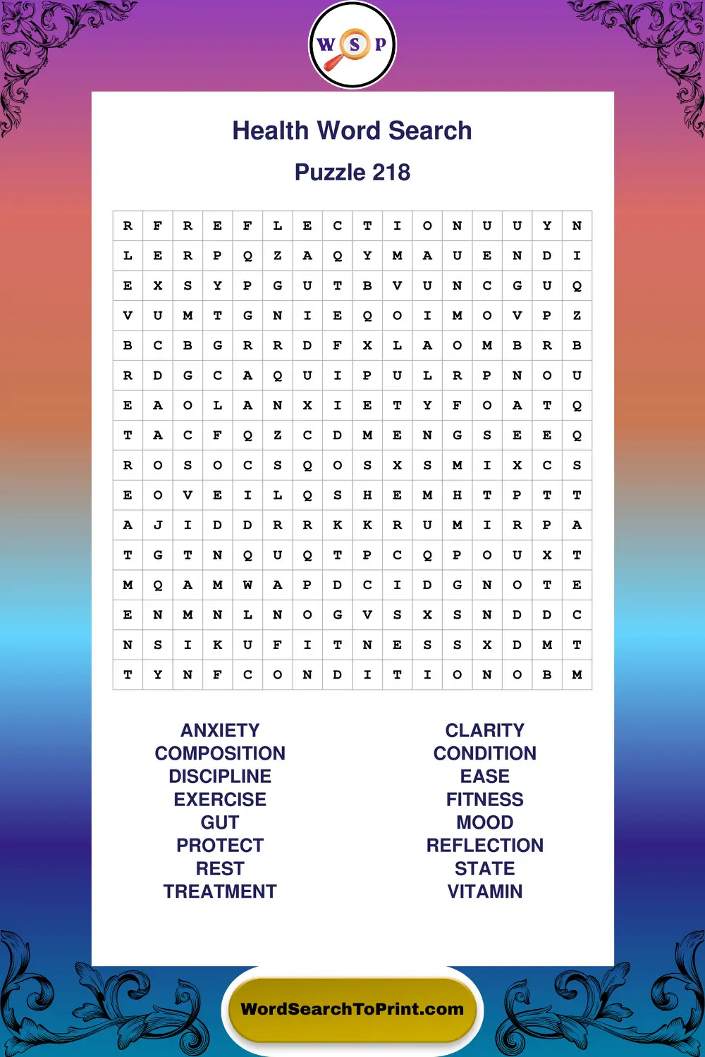 Health Word Search Puzzle 218