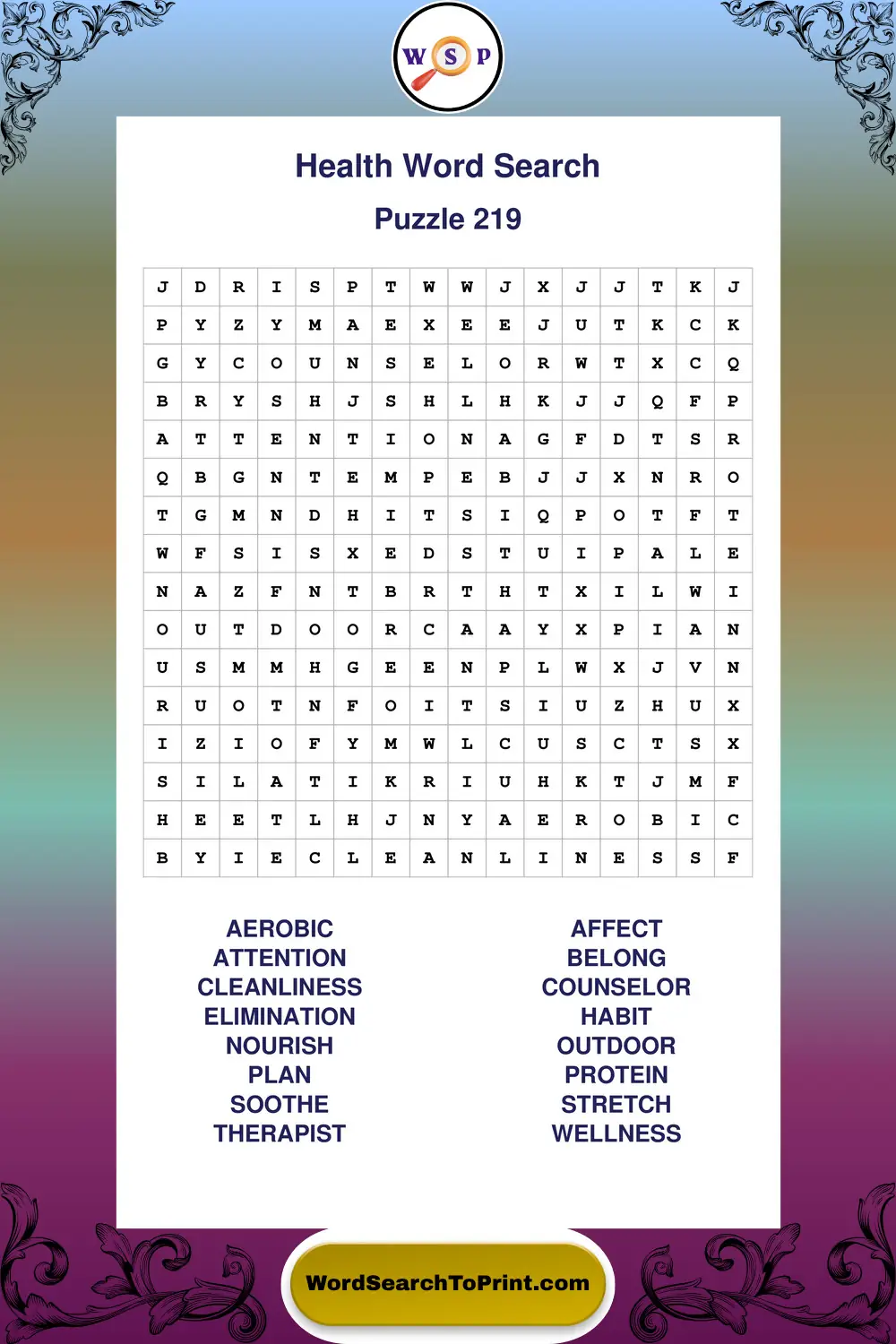 Health Word Search Puzzle 219