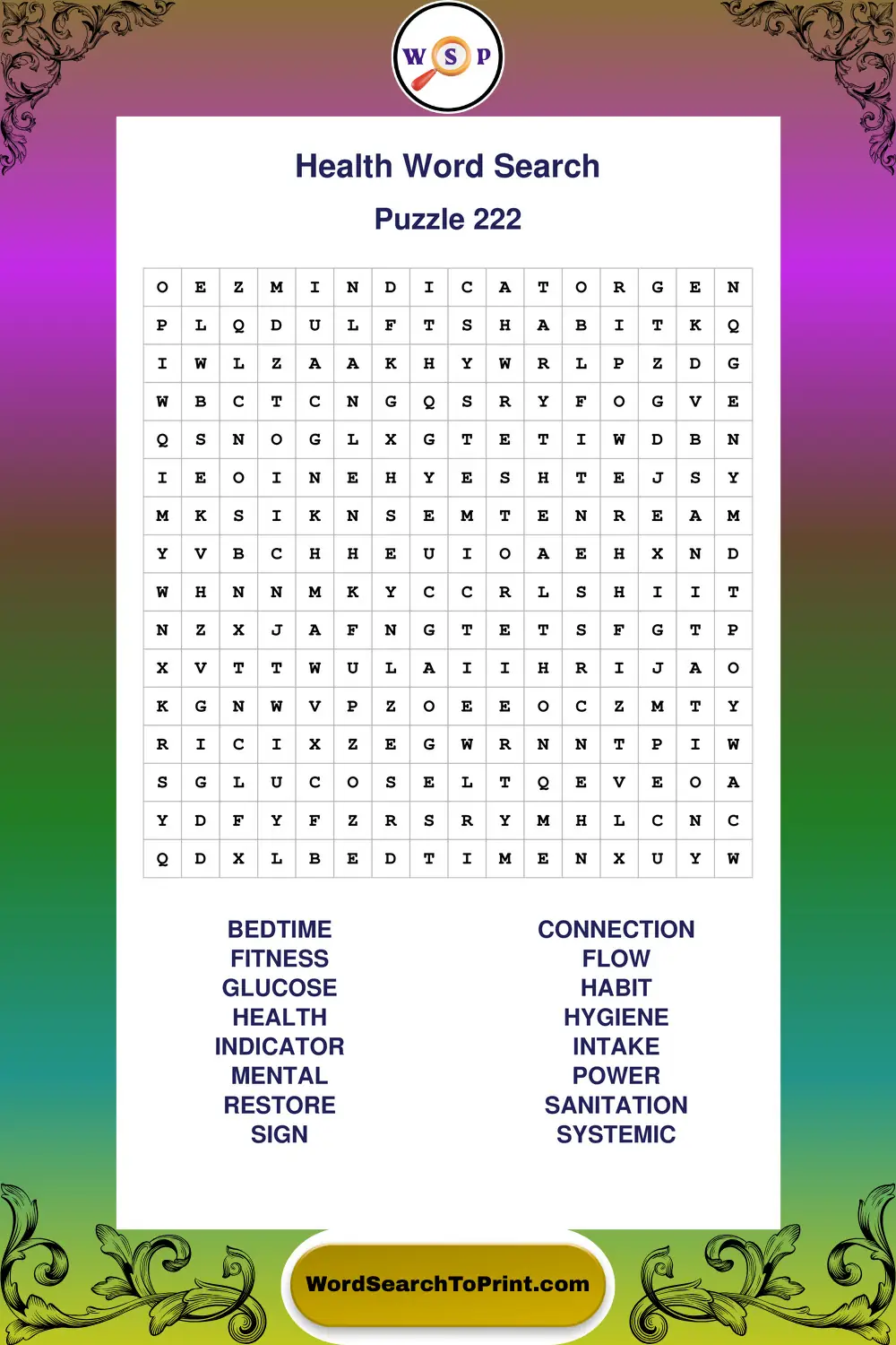 Health Word Search Puzzle 222