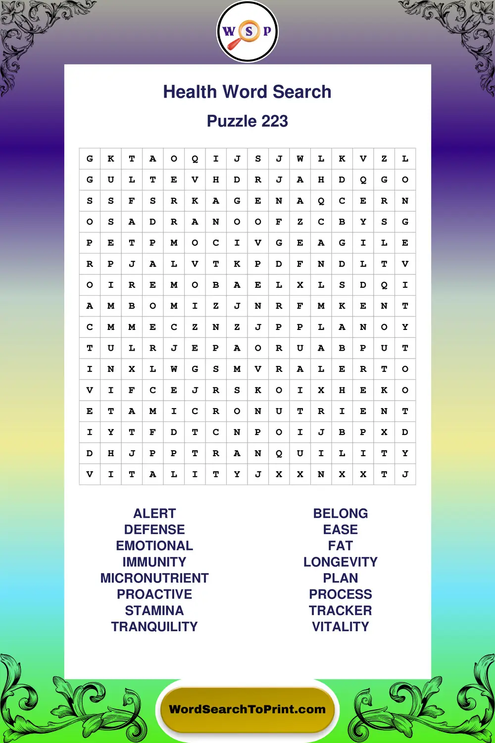 Health Word Search Puzzle 223