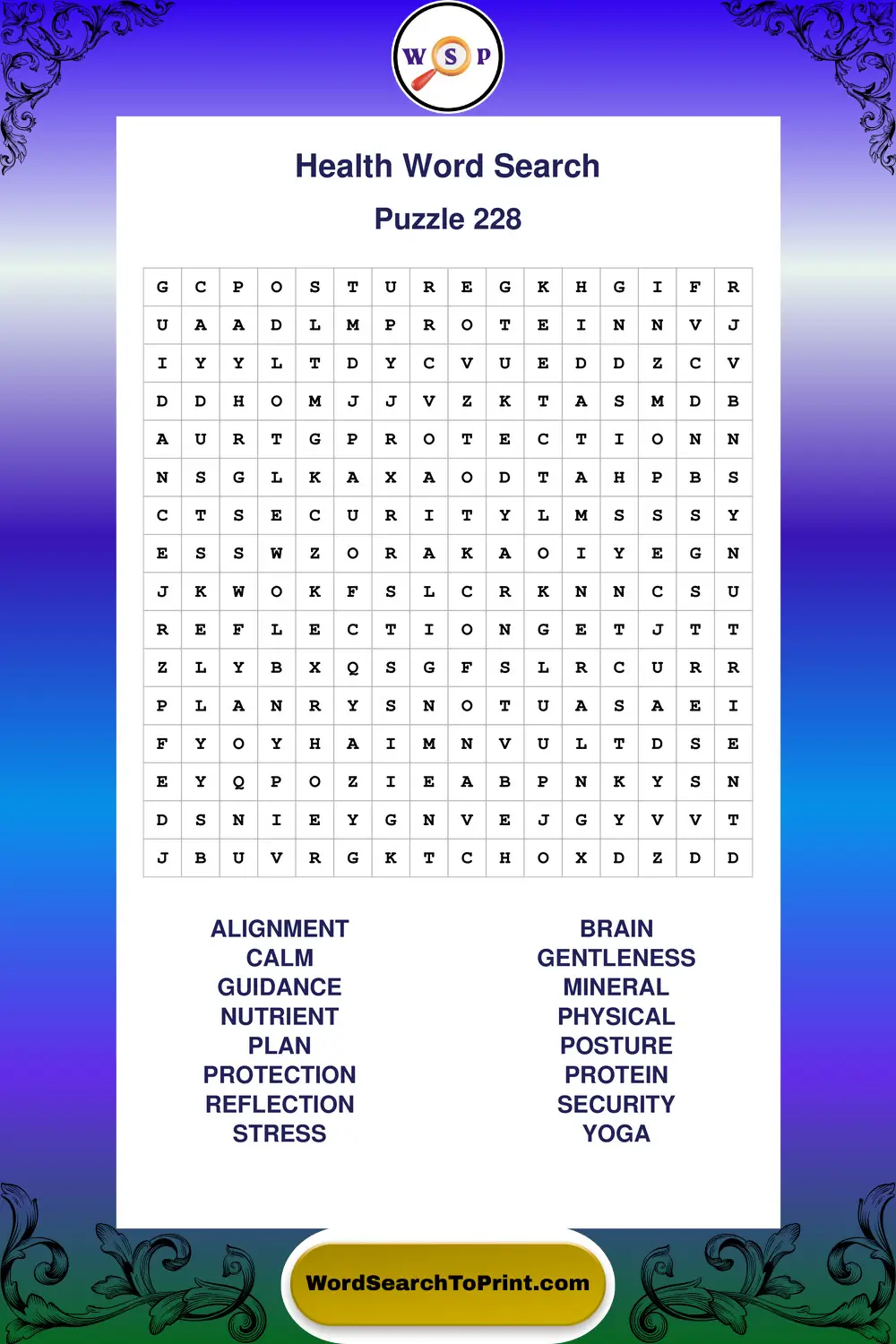 Health Word Search Puzzle 228