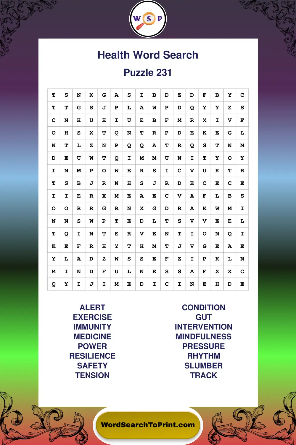 Health Word Search Puzzle 231