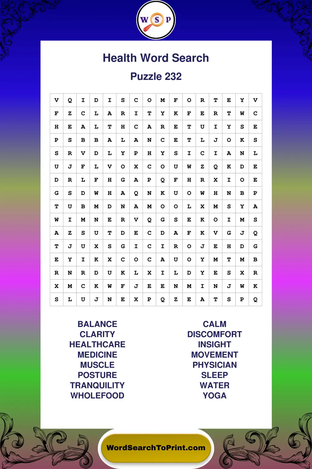 Health Word Search Puzzle 232