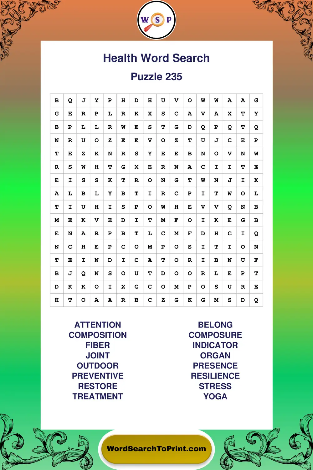 Health Word Search Puzzle 235