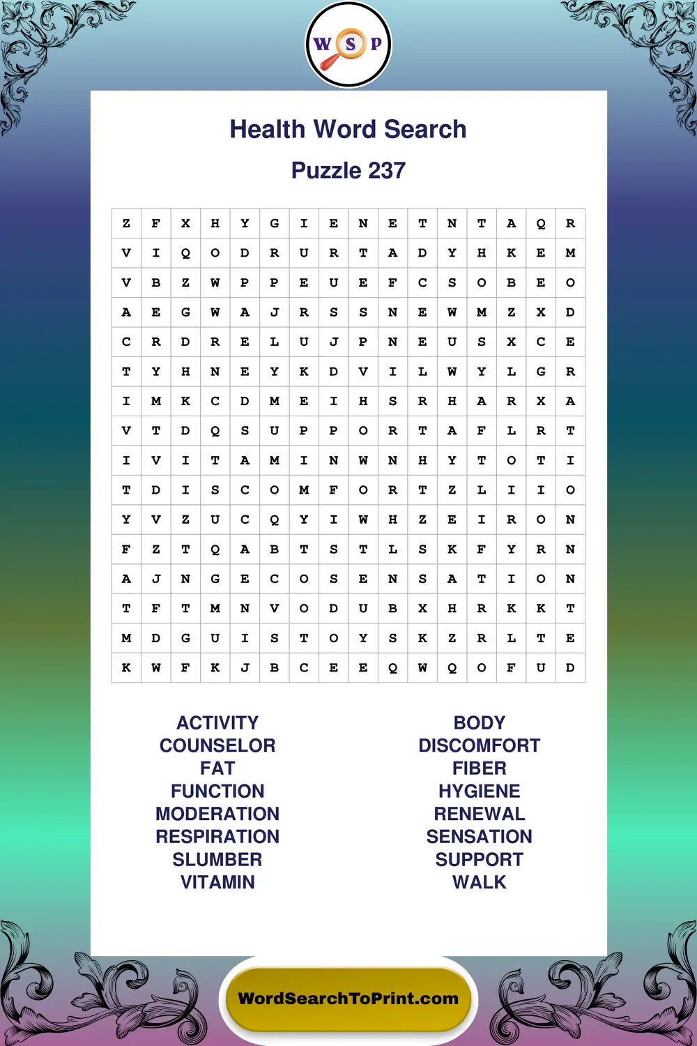 Health Word Search Puzzle 237