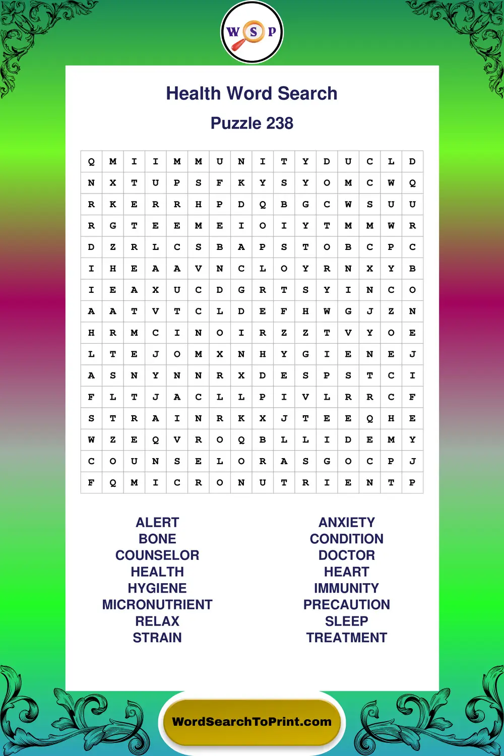 Health Word Search Puzzle 238