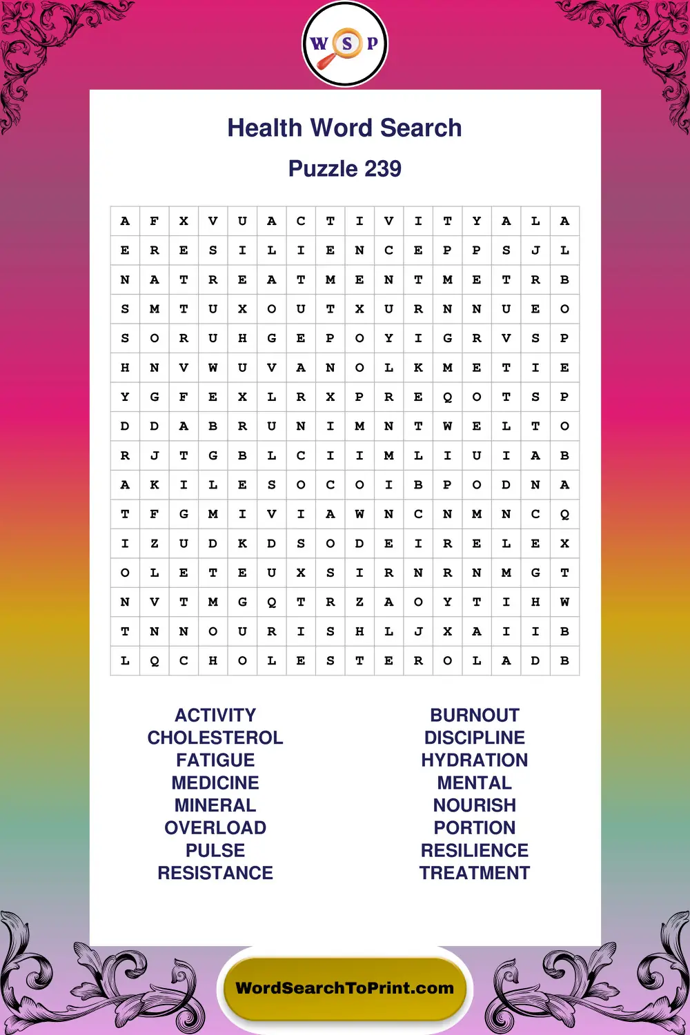 Health Word Search Puzzle 239