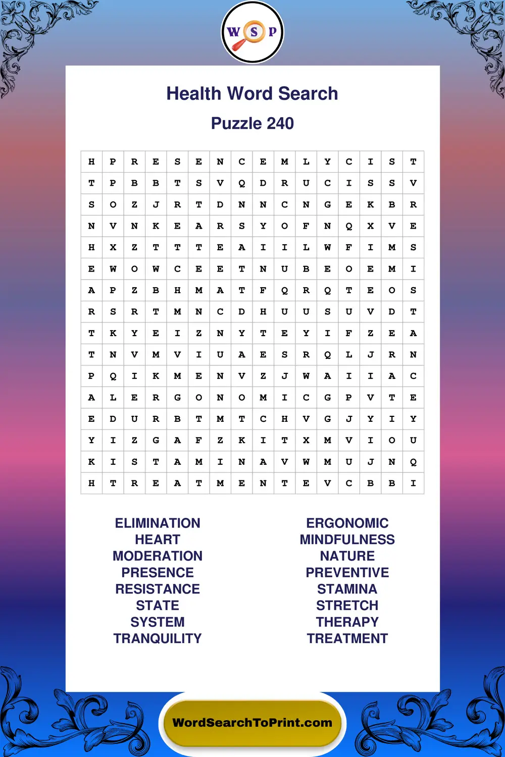 Health Word Search Puzzle 240