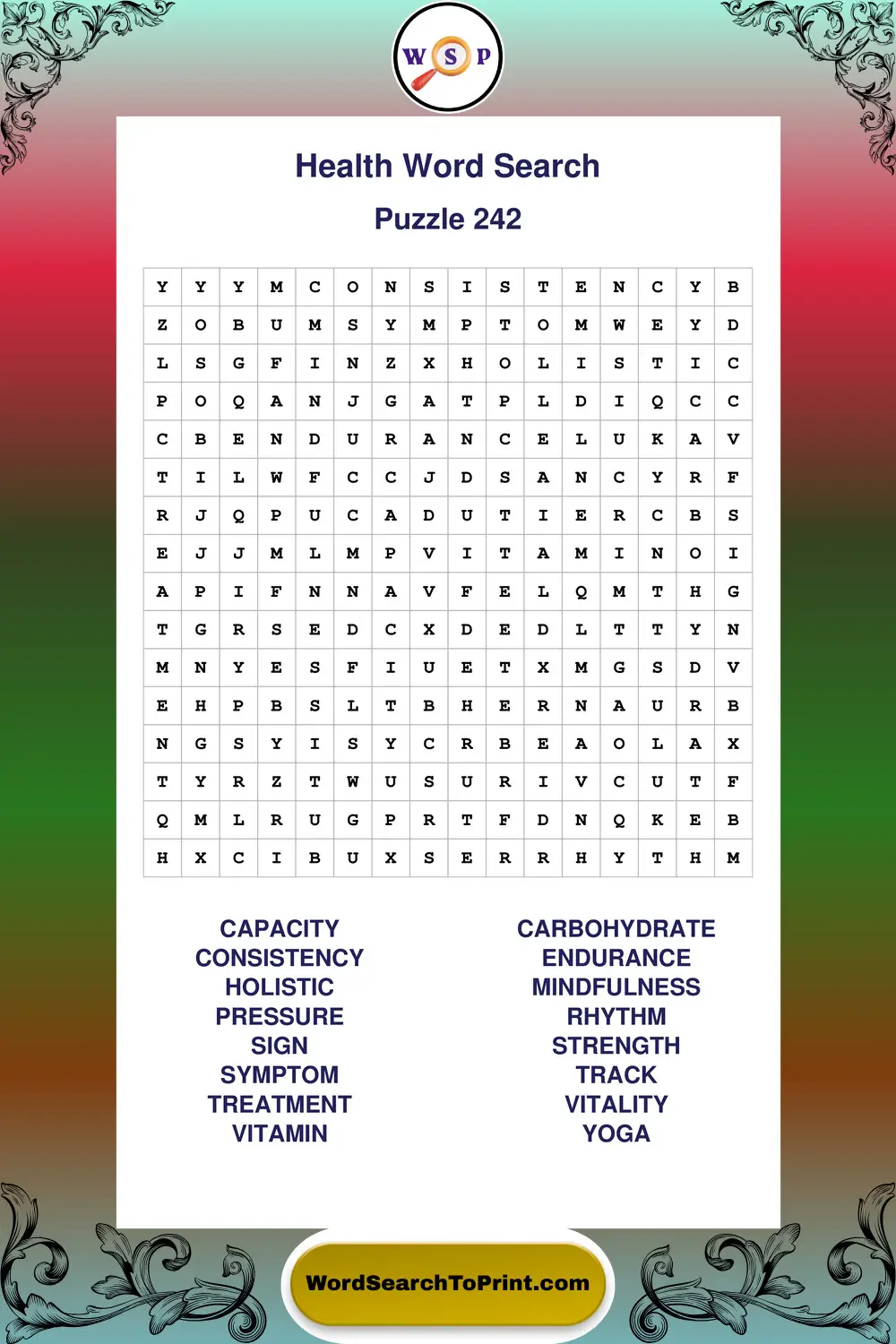 Health Word Search Puzzle 242