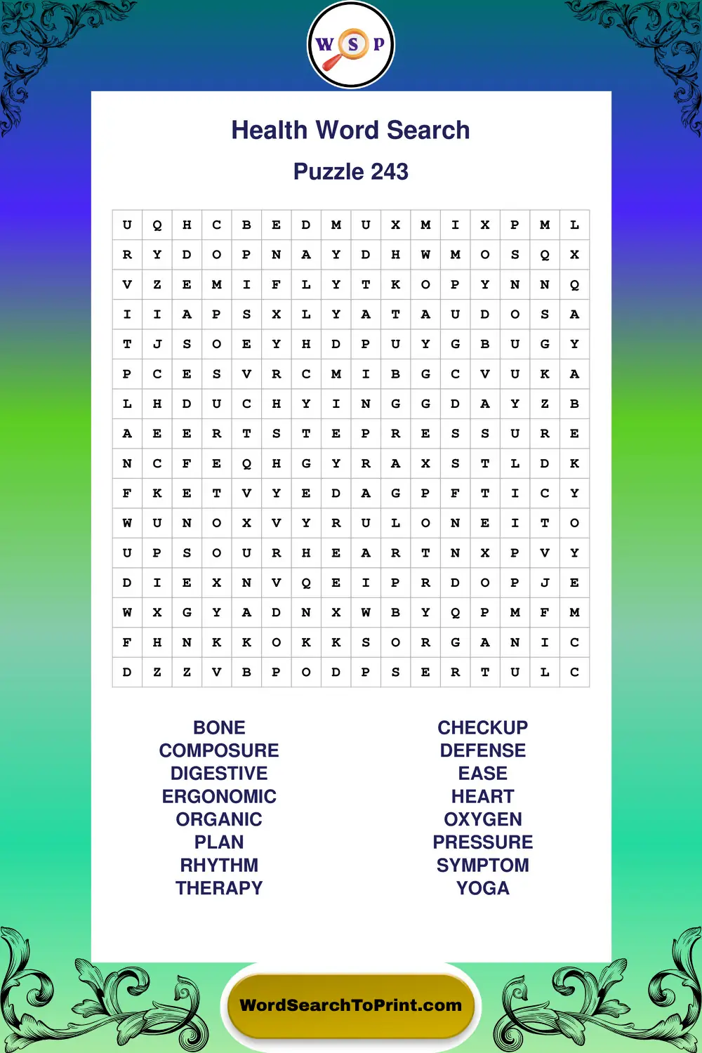 Health Word Search Puzzle 243