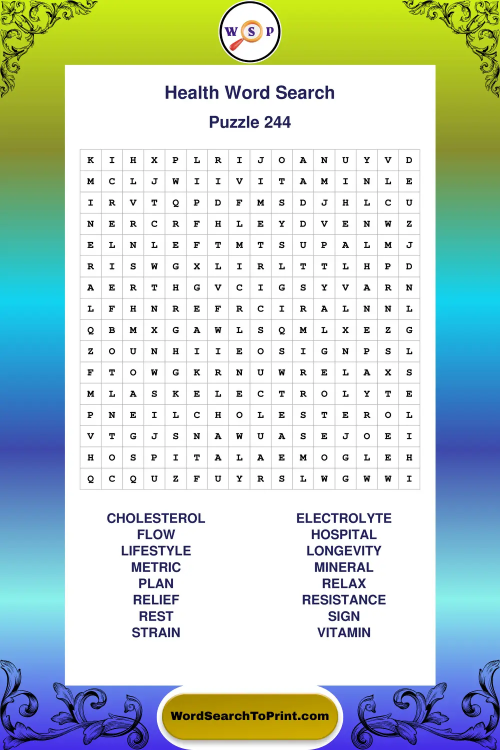 Health Word Search Puzzle 244