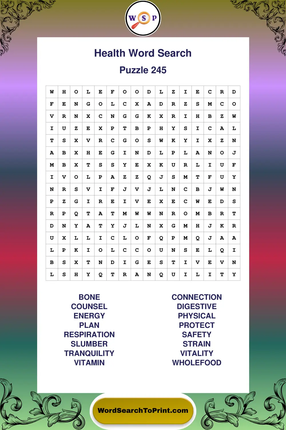 Health Word Search Puzzle 245