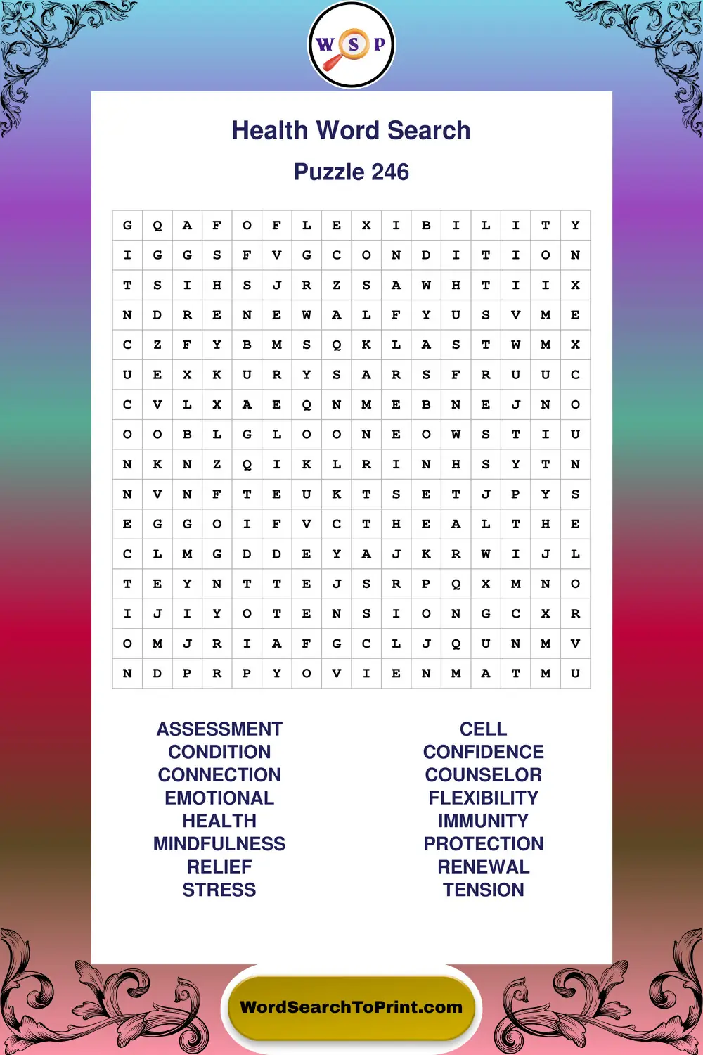 Health Word Search Puzzle 246