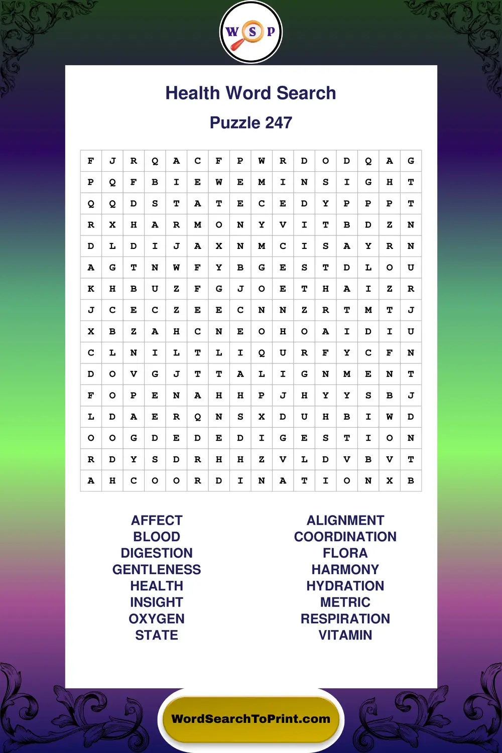 Health Word Search Puzzle 247