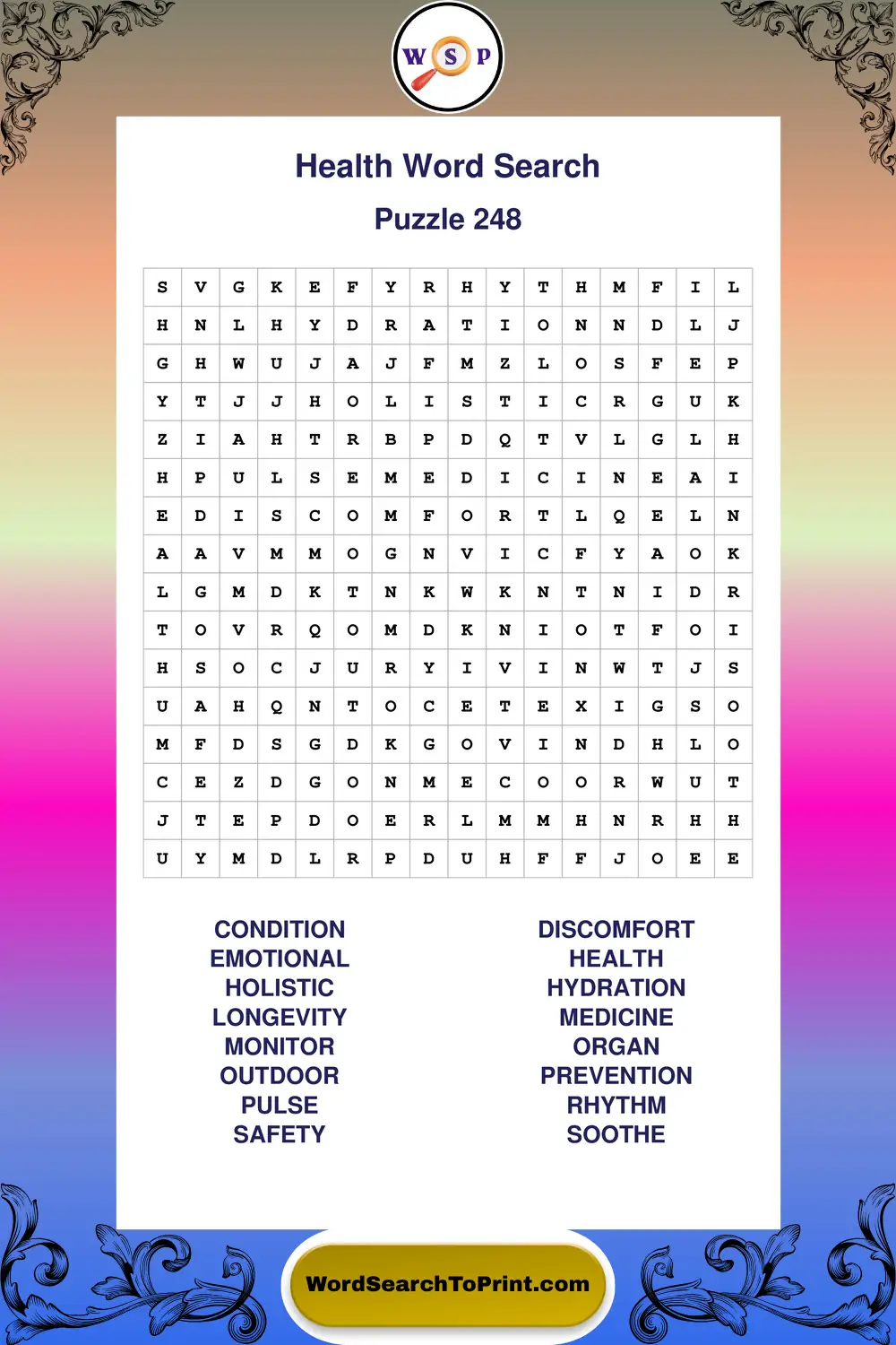 Health Word Search Puzzle 248
