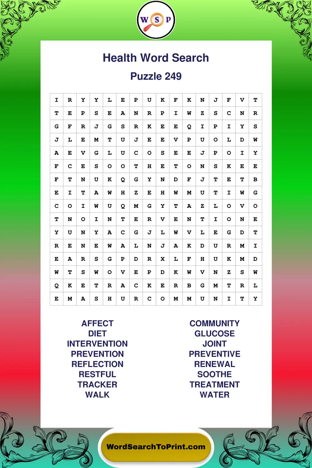 Health Word Search Puzzle 249