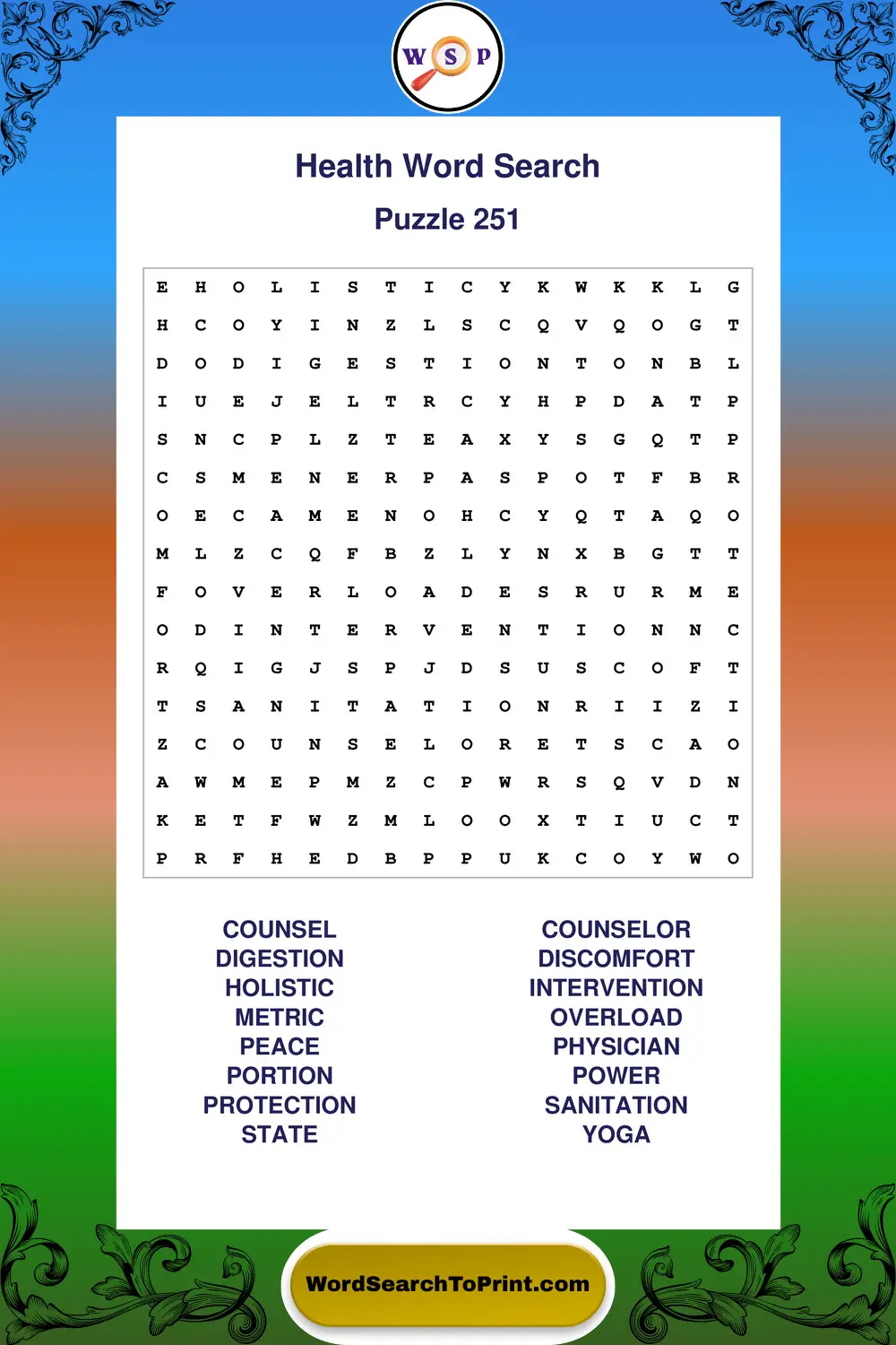 Health Word Search Puzzle 251