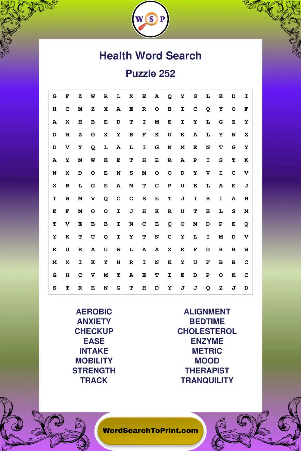 Health Word Search Puzzle 252