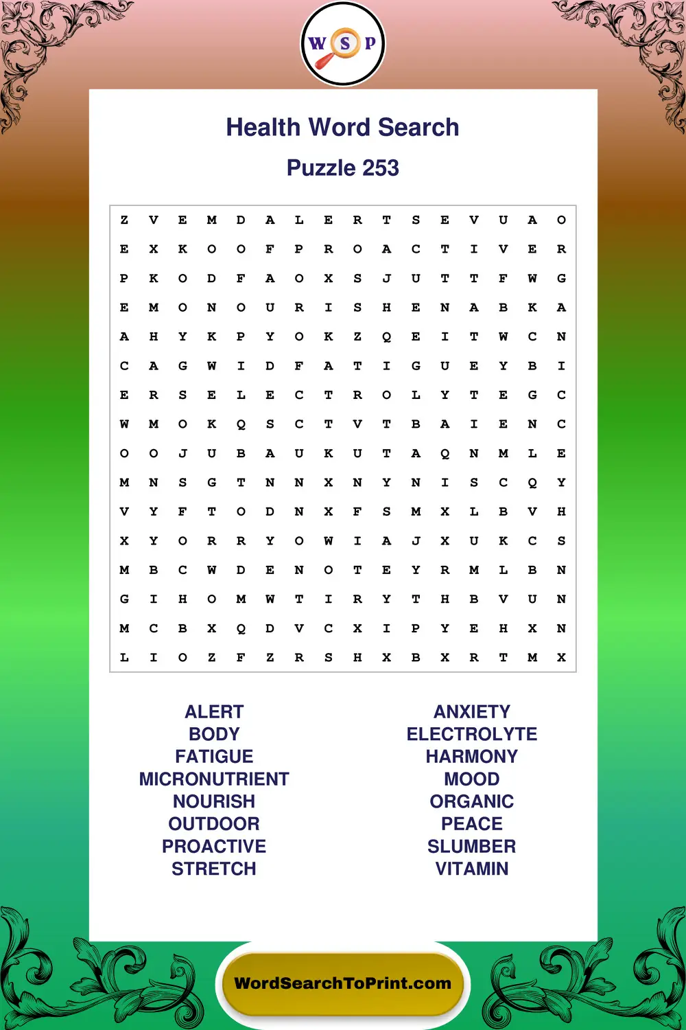 Health Word Search Puzzle 253