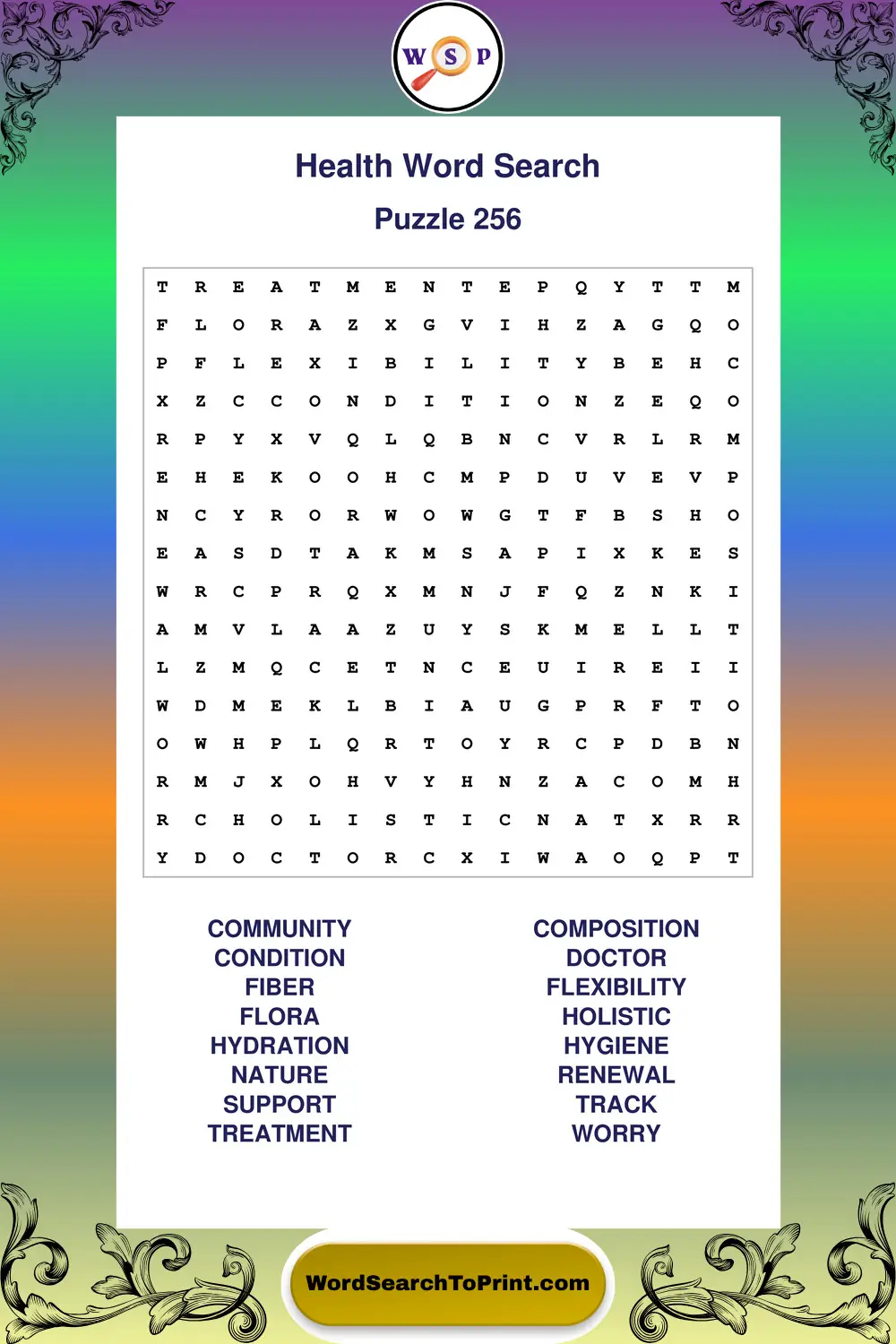 Health Word Search Puzzle 256