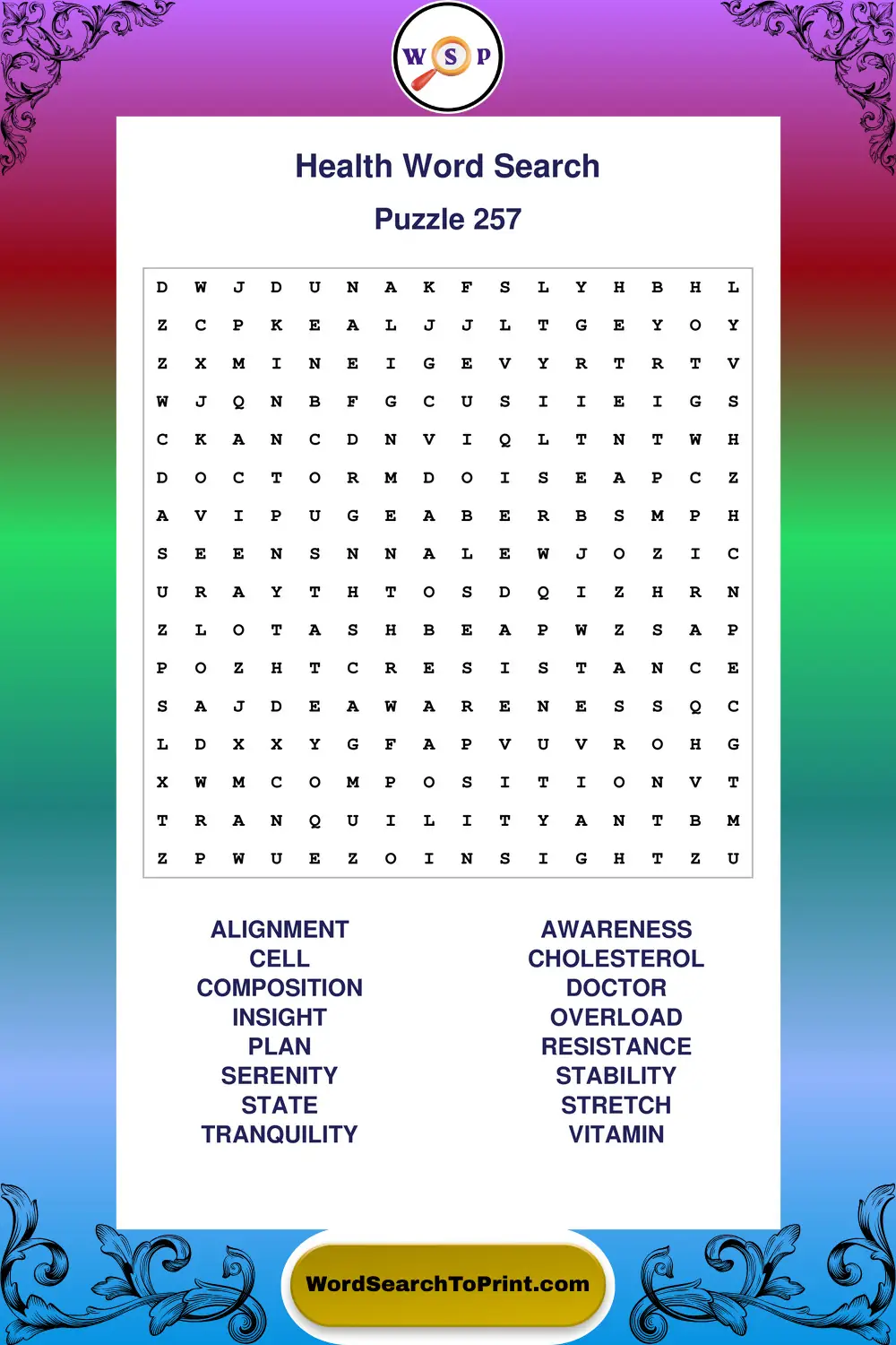 Health Word Search Puzzle 257