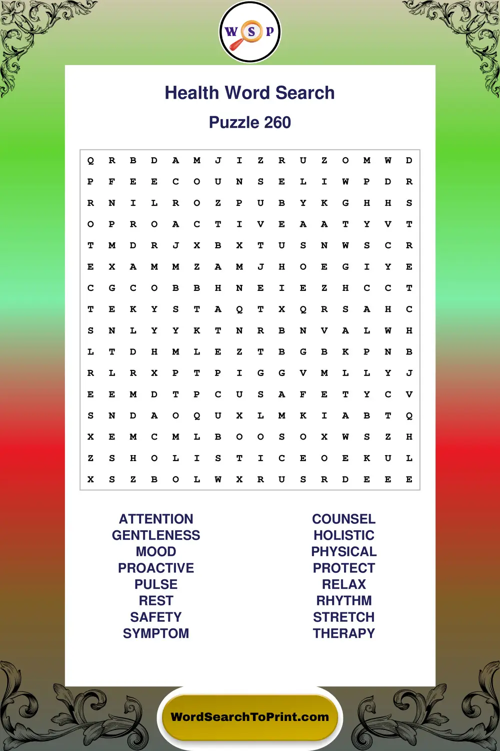 Health Word Search Puzzle 260