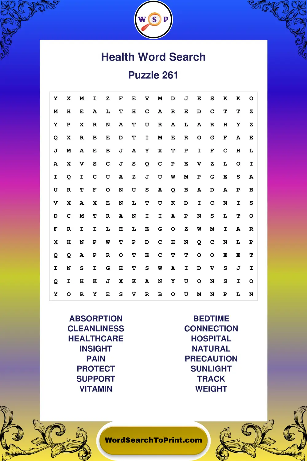 Health Word Search Puzzle 261