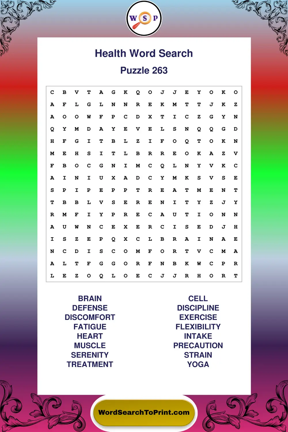 Health Word Search Puzzle 263