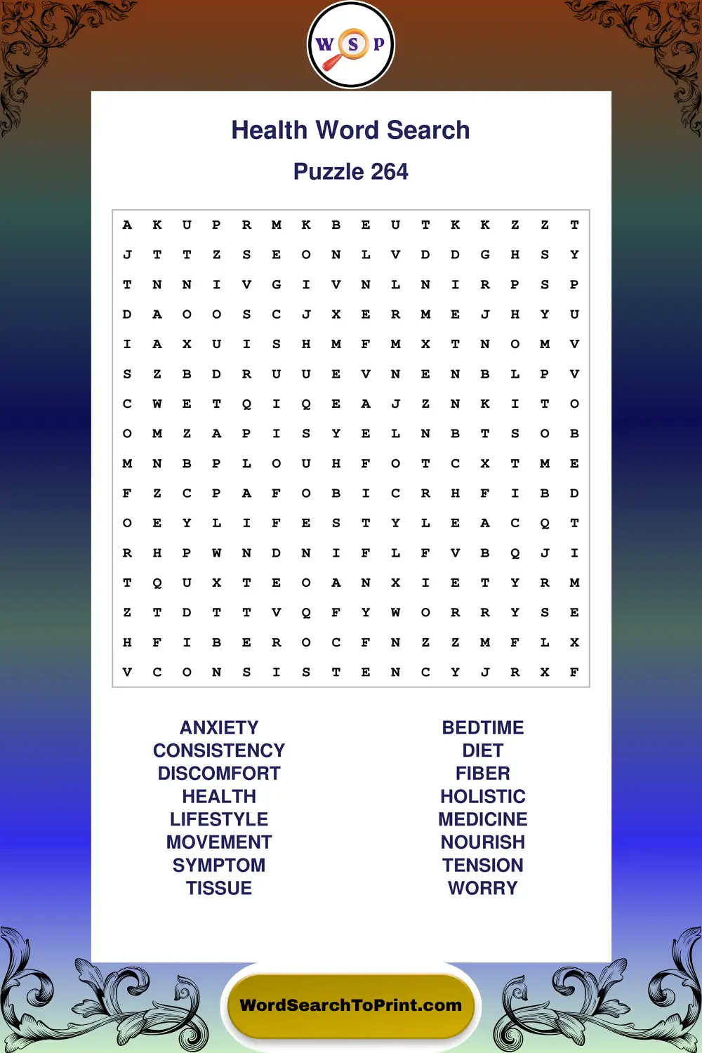 Health Word Search Puzzle 264