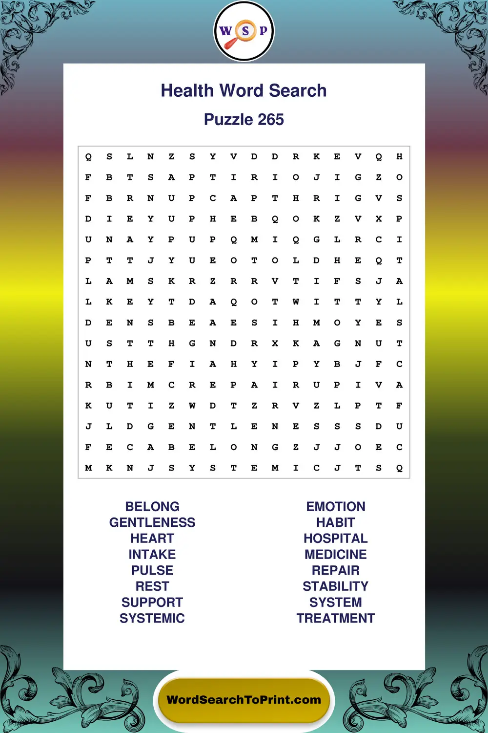 Health Word Search Puzzle 265