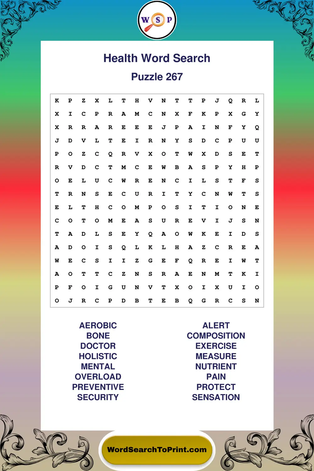 Health Word Search Puzzle 267