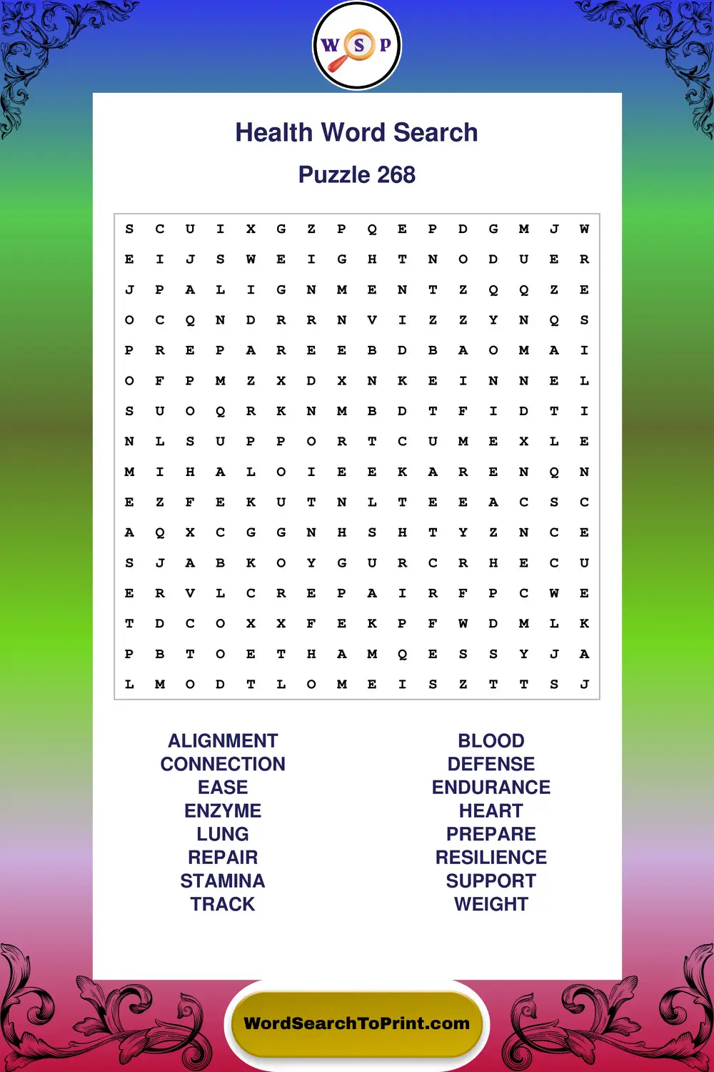 Health Word Search Puzzle 268