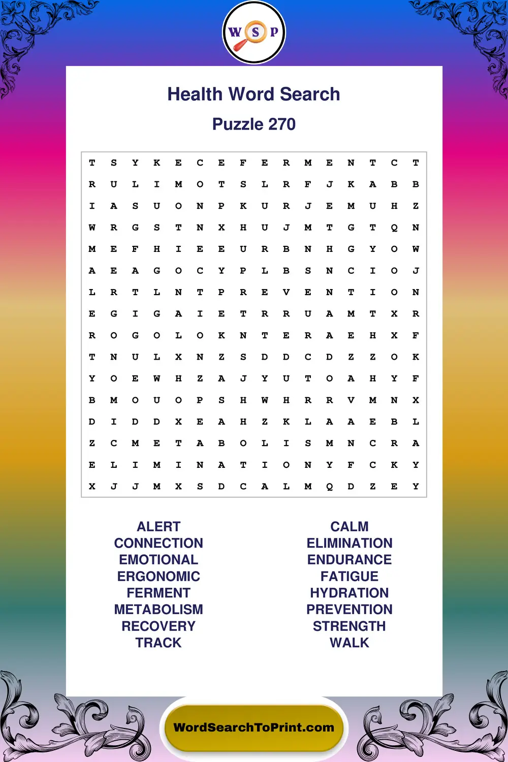 Health Word Search Puzzle 270