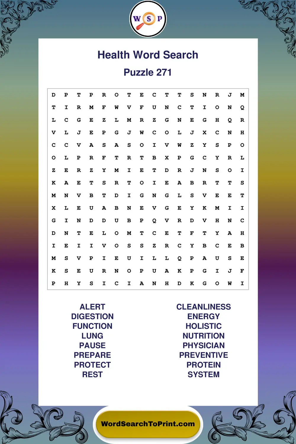 Health Word Search Puzzle 271