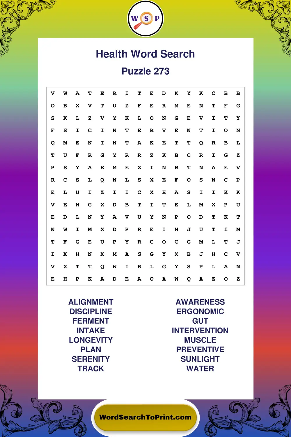 Health Word Search Puzzle 273
