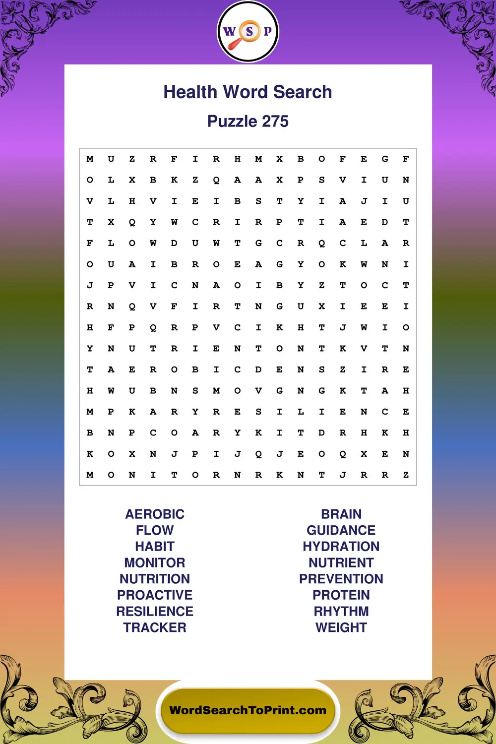 Health Word Search Puzzle 275