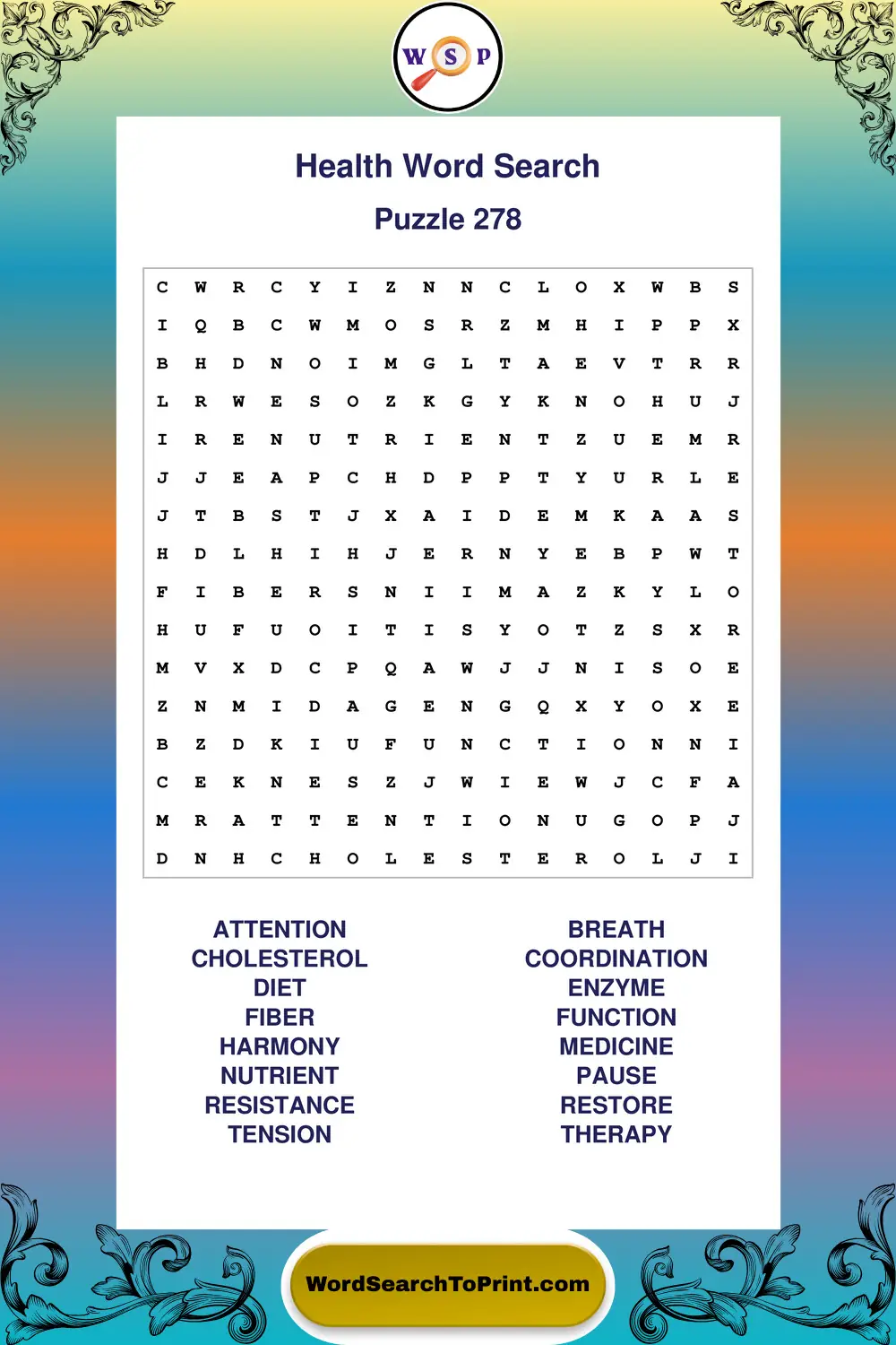 Health Word Search Puzzle 278