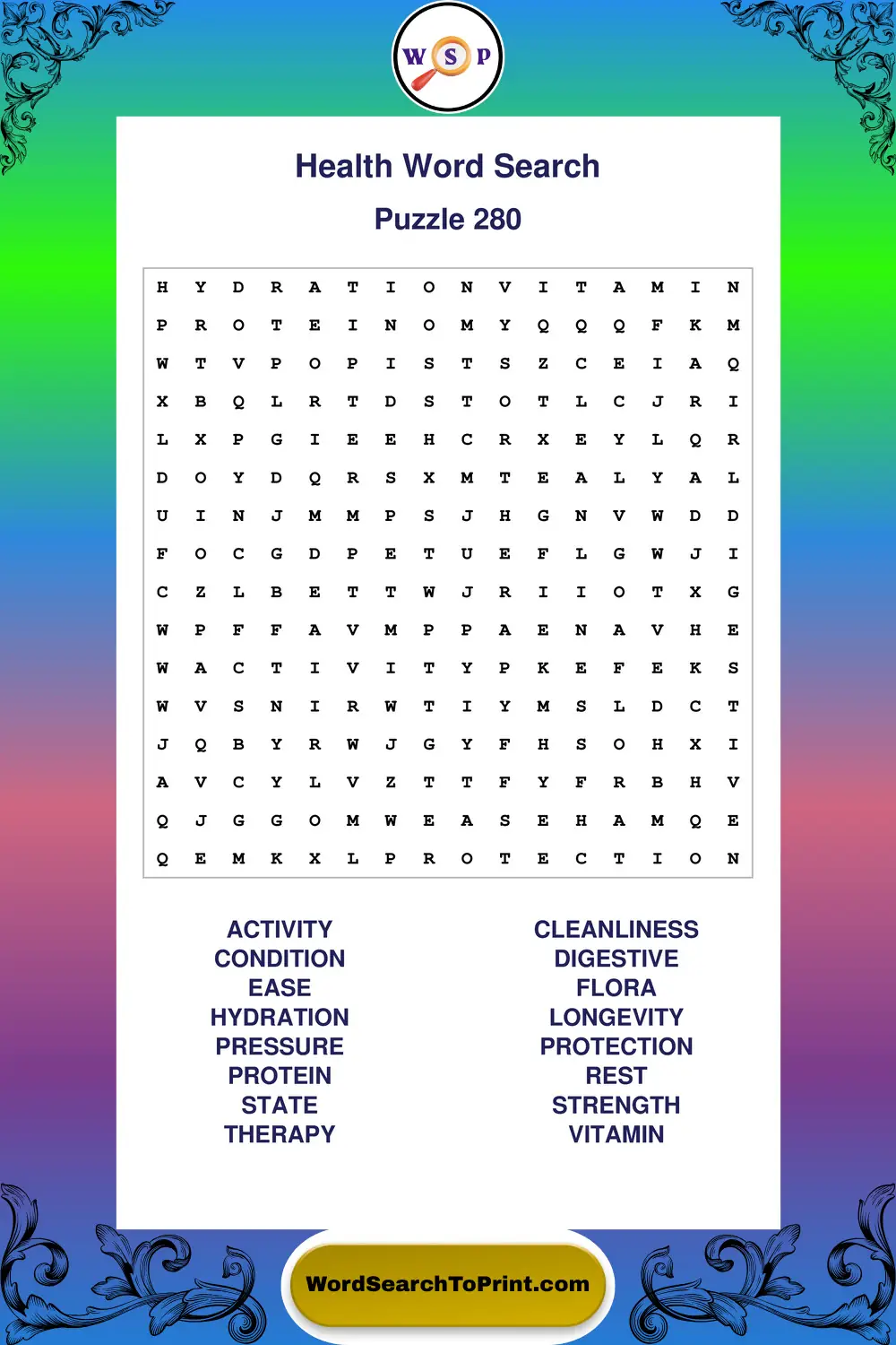 Health Word Search Puzzle 280